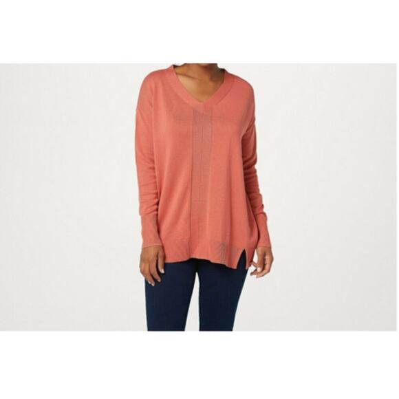 H by Halston V Neck Boyfriend Sweater w/ Rib Details size small - Picture 1 of 7